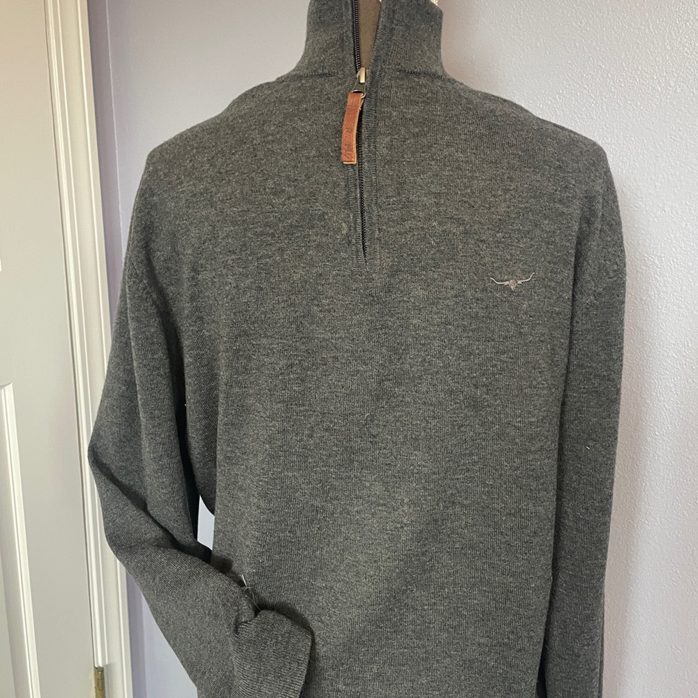 R.M. Williams Men's 100% Wool Heather Gray Quarter-Zip Sweater size M - Picture 2 of 8